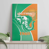 Framed canvas wall art: green & orange Cote d'Ivoire elephant with 1960