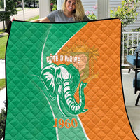 Ivory Coast flag style quilt with green and orange panels, elephant graphic and 1960