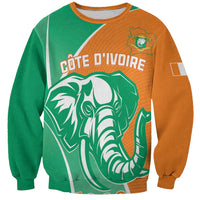 Unisex orange and green sweatshirt with COTE D'IVOIRE elephant graphic, crewneck