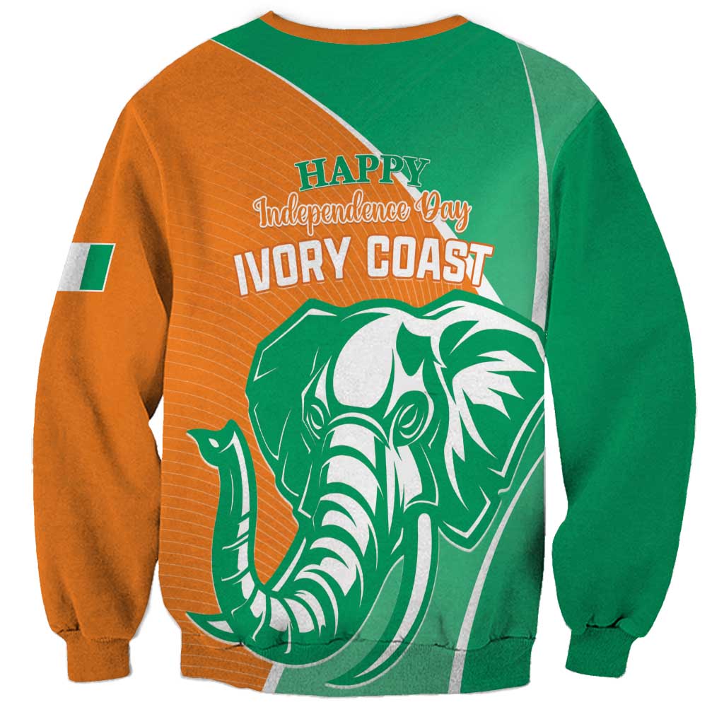 Unisex orange and green sweatshirt with Happy Independence Day Ivory Coast elephant print