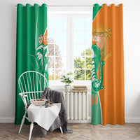 Ivory Coast window curtain set with green, orange, and elephant graphic