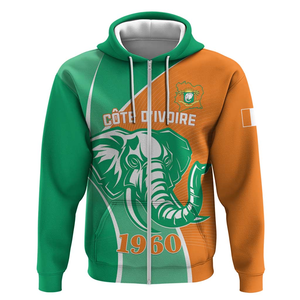 Ivory Coast Independence Day Zip Hoodie Cote d Ivoire Elephant - Wonder Print Shop