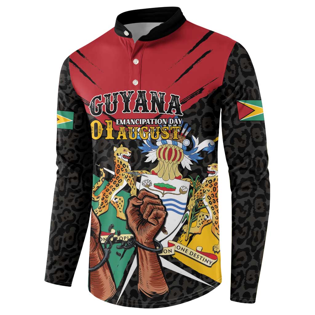 Personalized Guyana Emancipation Day Button Sweatshirt Jaguar Skin Pattern - Wonder Print Shop