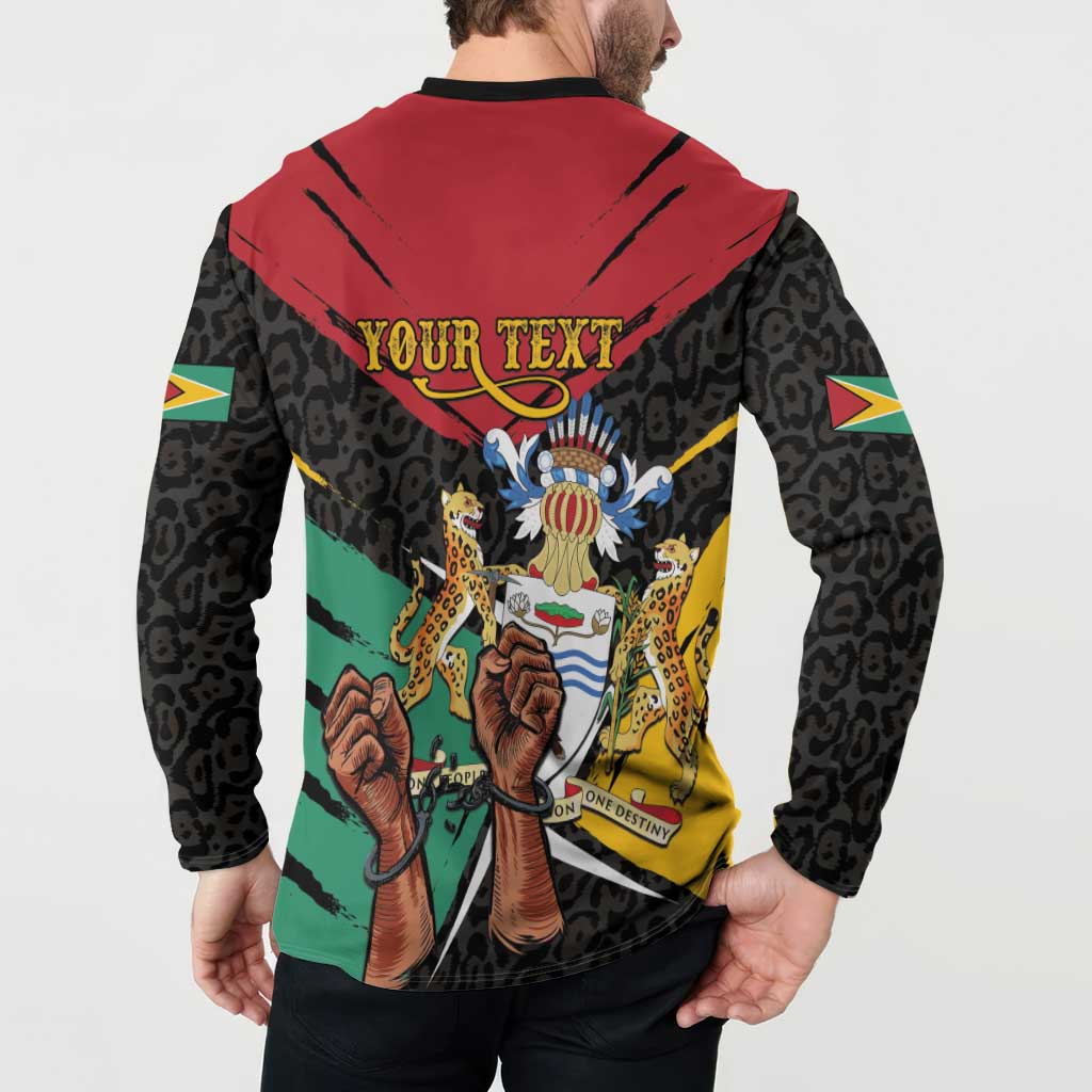 Personalized Guyana Emancipation Day Button Sweatshirt Jaguar Skin Pattern - Wonder Print Shop