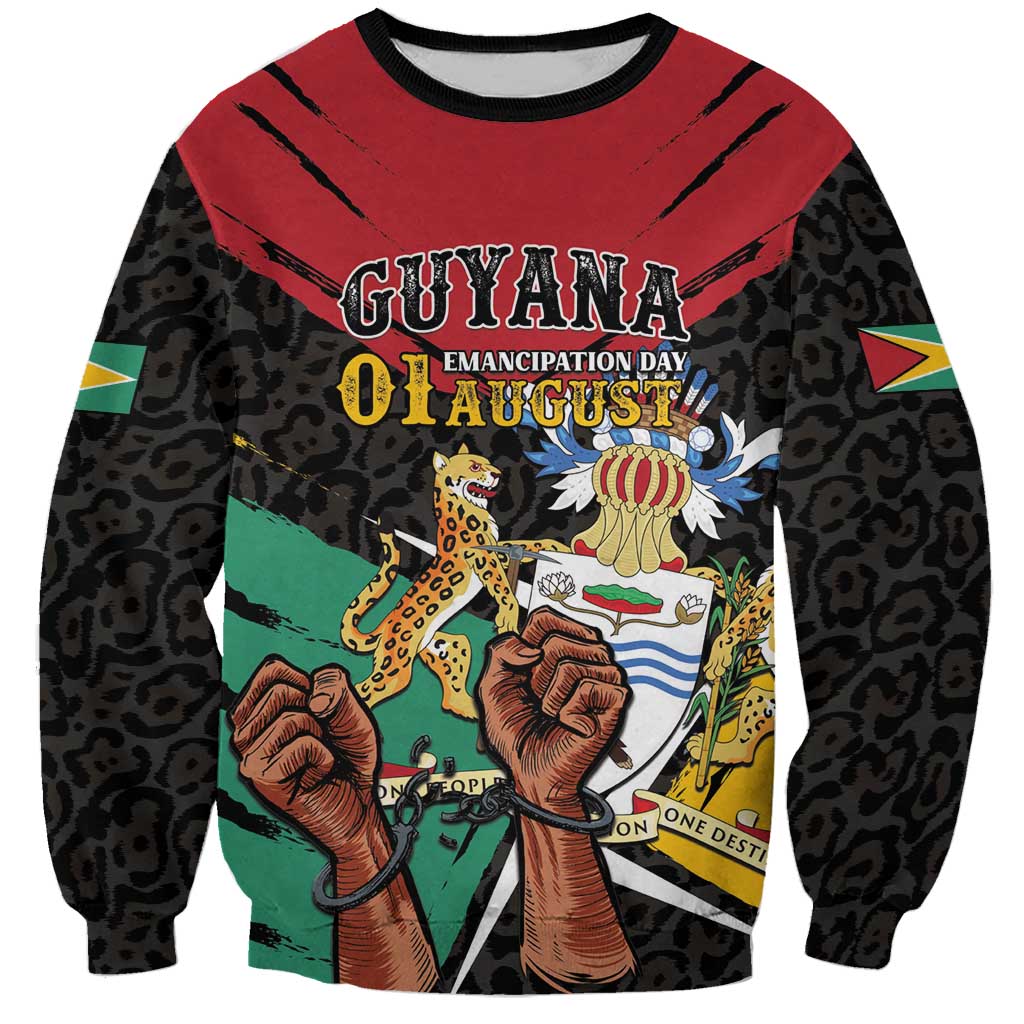 Personalized Guyana Emancipation Day Sweatshirt Jaguar Skin Pattern - Wonder Print Shop