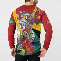 Personalized Guyana Canje Pheasant Button Sweatshirt Tropical Flowers - Wonder Print Shop