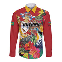 Personalized Guyana Canje Pheasant Long Sleeve Button Shirt Tropical Flowers - Wonder Print Shop