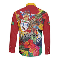 Personalized Guyana Canje Pheasant Long Sleeve Button Shirt Tropical Flowers - Wonder Print Shop