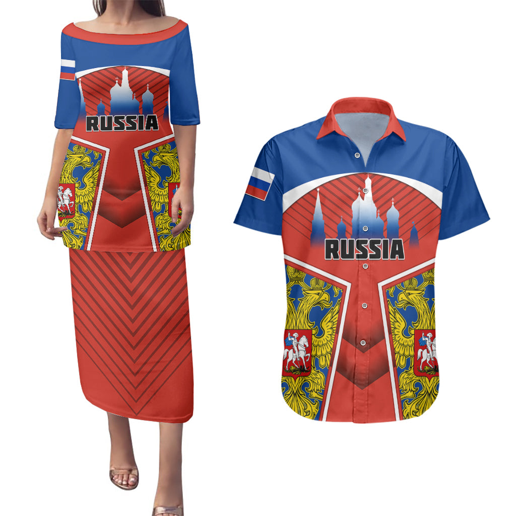 Russia Couples Matching Puletasi Dress and Hawaiian Shirt Russian Eagle and Kremlin - Wonder Print Shop