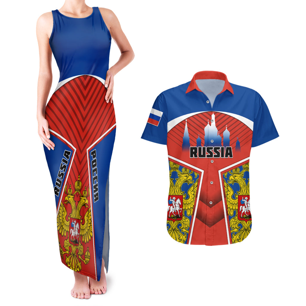 Russia Couples Matching Tank Maxi Dress And Hawaiian Shirt Russian Eagle and Kremlin - Wonder Print Shop