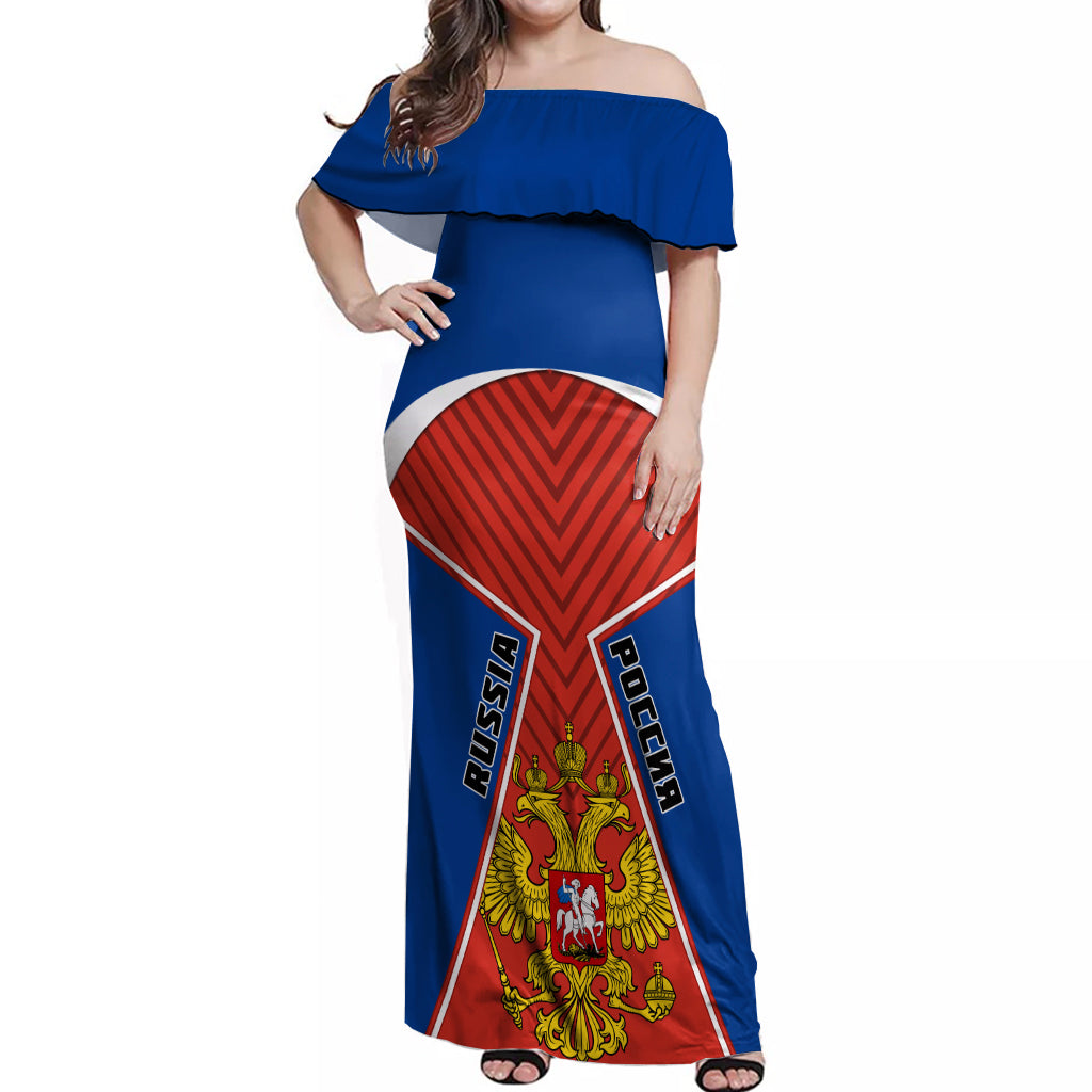 Russia Off Shoulder Maxi Dress Russian Eagle and Kremlin - Wonder Print Shop