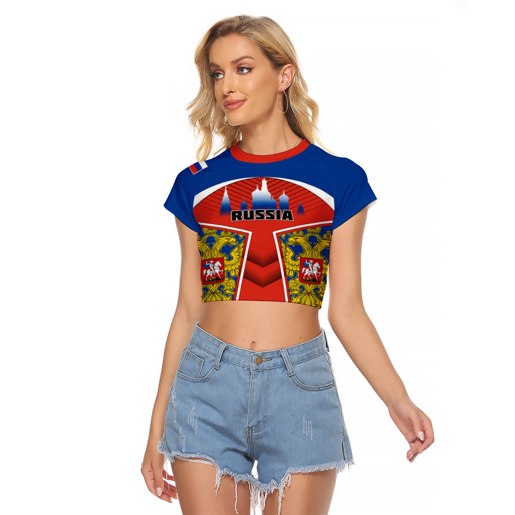 Russia Raglan Cropped T Shirt Russian Eagle and Kremlin - Wonder Print Shop