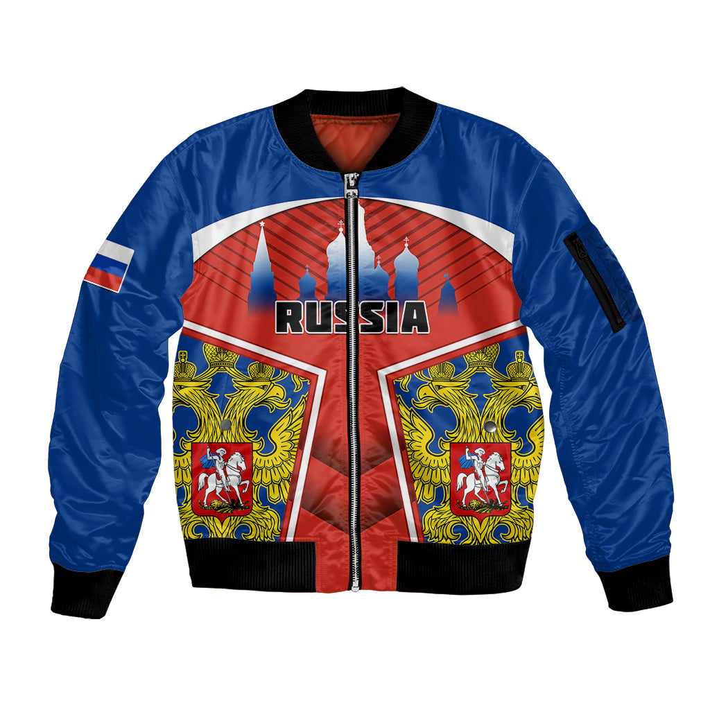 Russia Sleeve Zip Bomber Jacket Russian Eagle and Kremlin - Wonder Print Shop