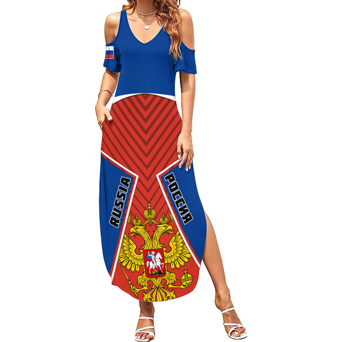 Russia Summer Maxi Dress Russian Eagle and Kremlin - Wonder Print Shop