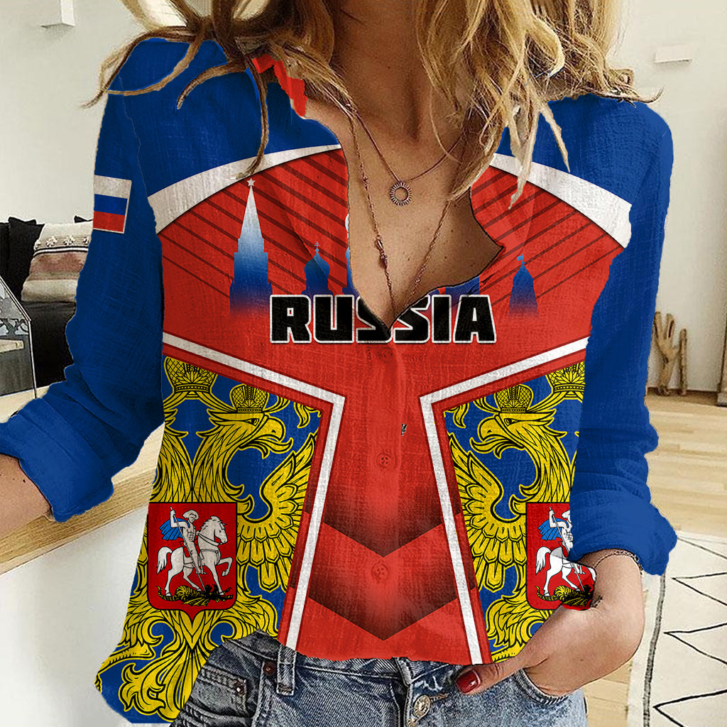 Russia Women Casual Shirt Russian Eagle and Kremlin - Wonder Print Shop