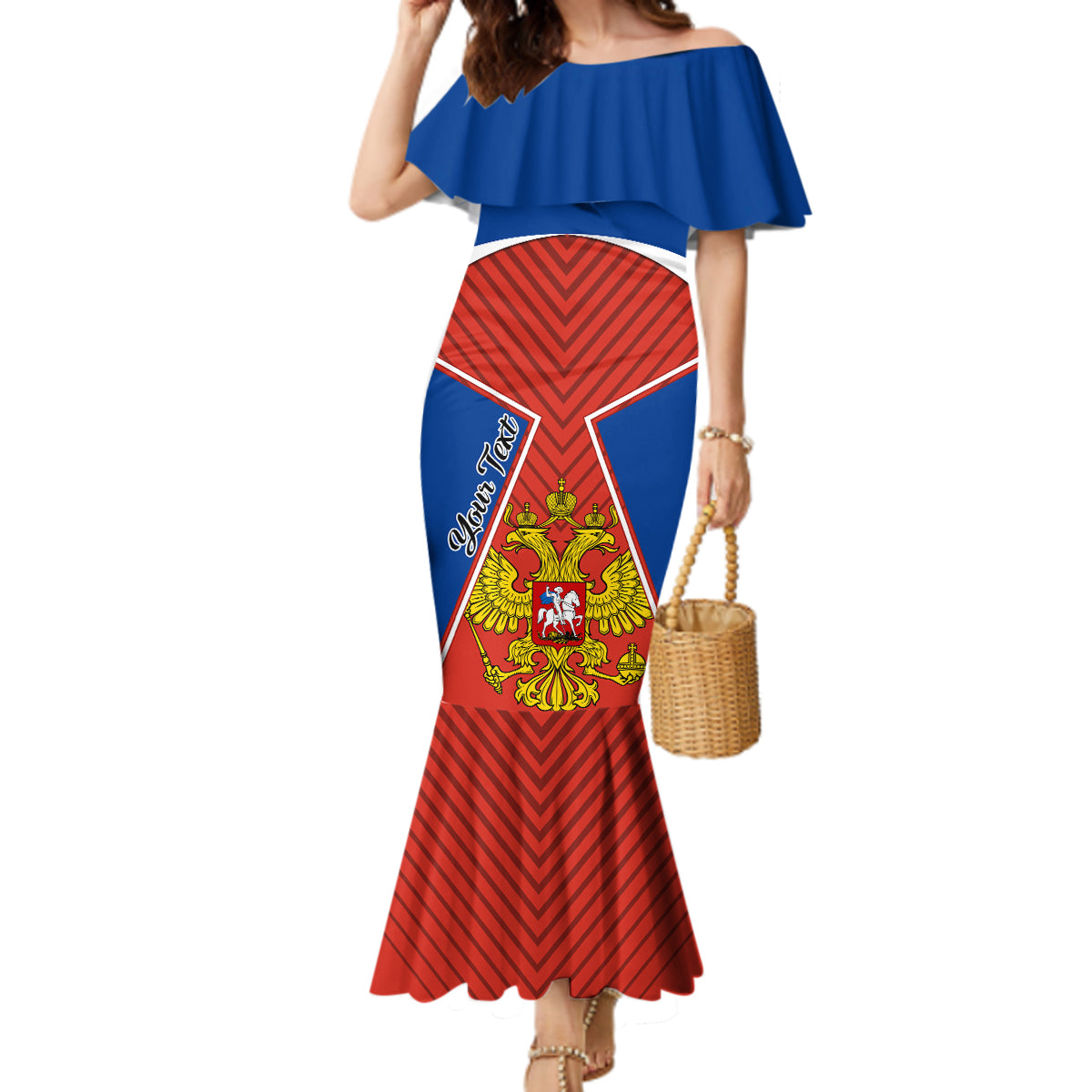 Personalised Russia Mermaid Dress Russian Eagle and Kremlin - Wonder Print Shop