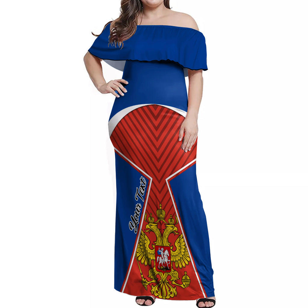 Personalised Russia Off Shoulder Maxi Dress Russian Eagle and Kremlin - Wonder Print Shop