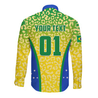Personalised Brazil football shirt with back 'YOUR TEXT' and 01 on leopard pattern