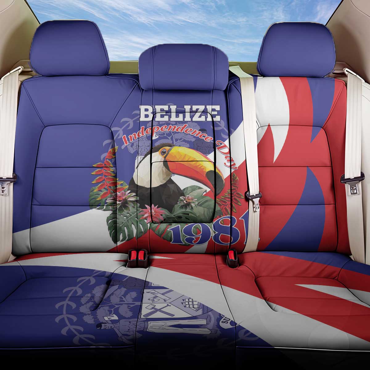 Belize Independence Day 1981 Back Car Seat Cover Bileez Keel Billed Toucan - Wonder Print Shop