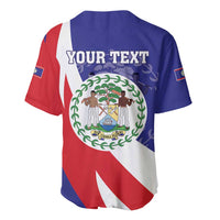 Blue baseball jersey back with Belize coat of arms and 'YOUR TEXT' print