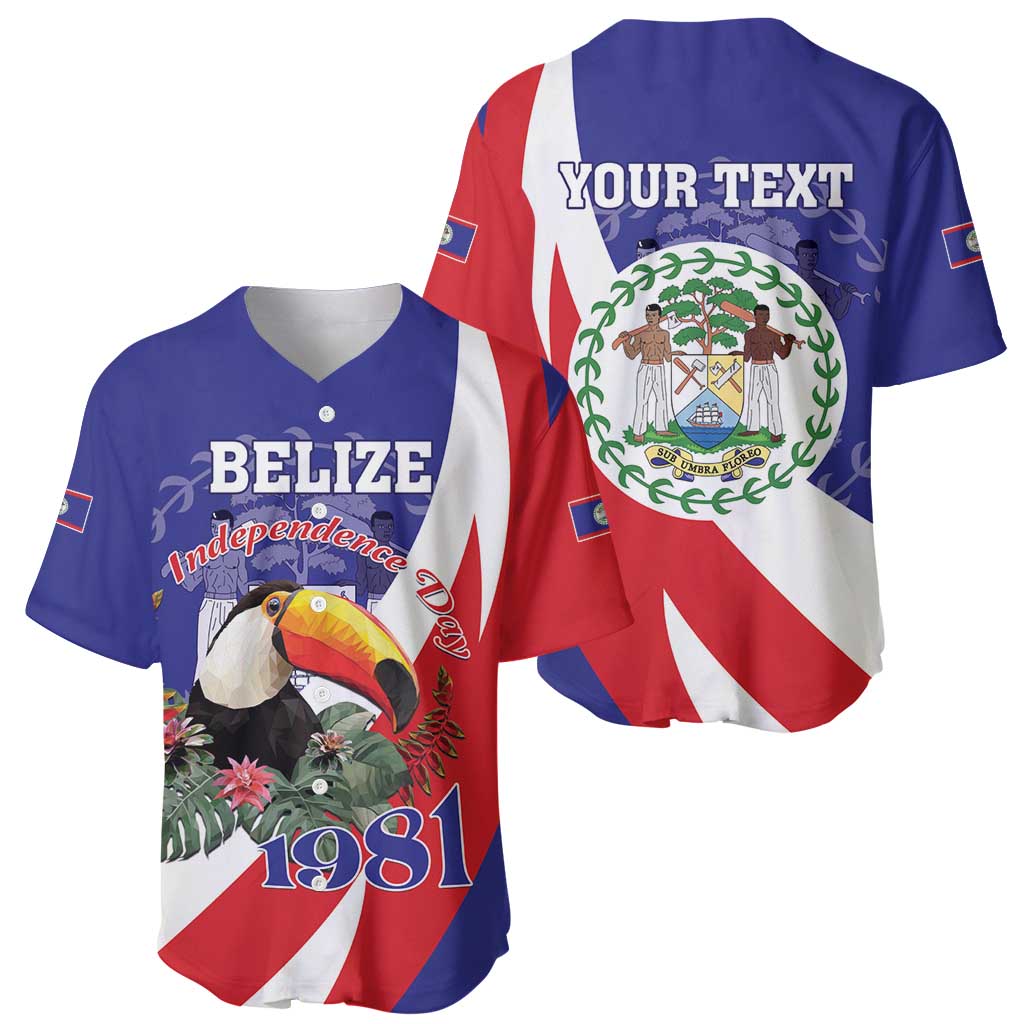 Belize independence baseball jersey showing front toucan design and back coat of arms