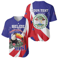 Belize independence baseball jersey showing front toucan design and back coat of arms