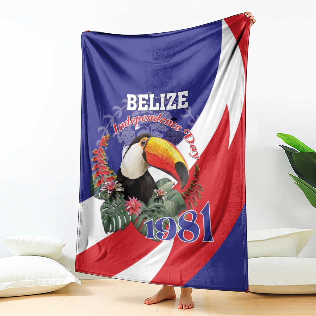 Belize Independence Day 1981 blanket hanging, blue/red/white flag with toucan and 1981
