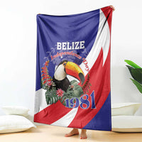 Belize Independence Day 1981 blanket hanging, blue/red/white flag with toucan and 1981
