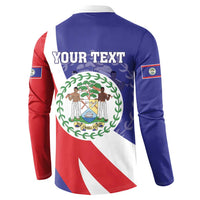 Blue and red button sweatshirt back with crest and 'YOUR TEXT' graphic