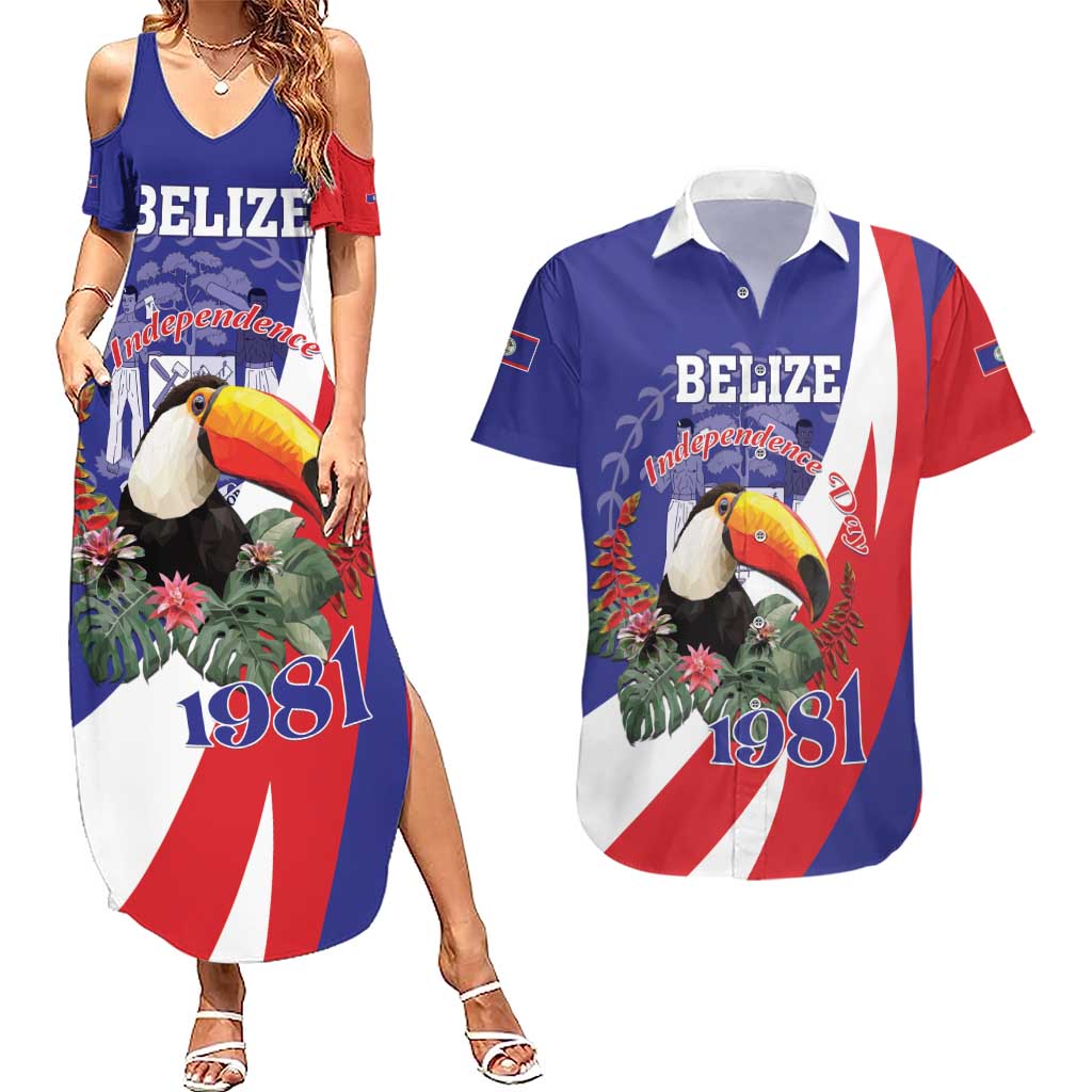 Belize Independence Day 1981 Couples Matching Summer Maxi Dress and Hawaiian Shirt Bileez Keel Billed Toucan - Wonder Print Shop