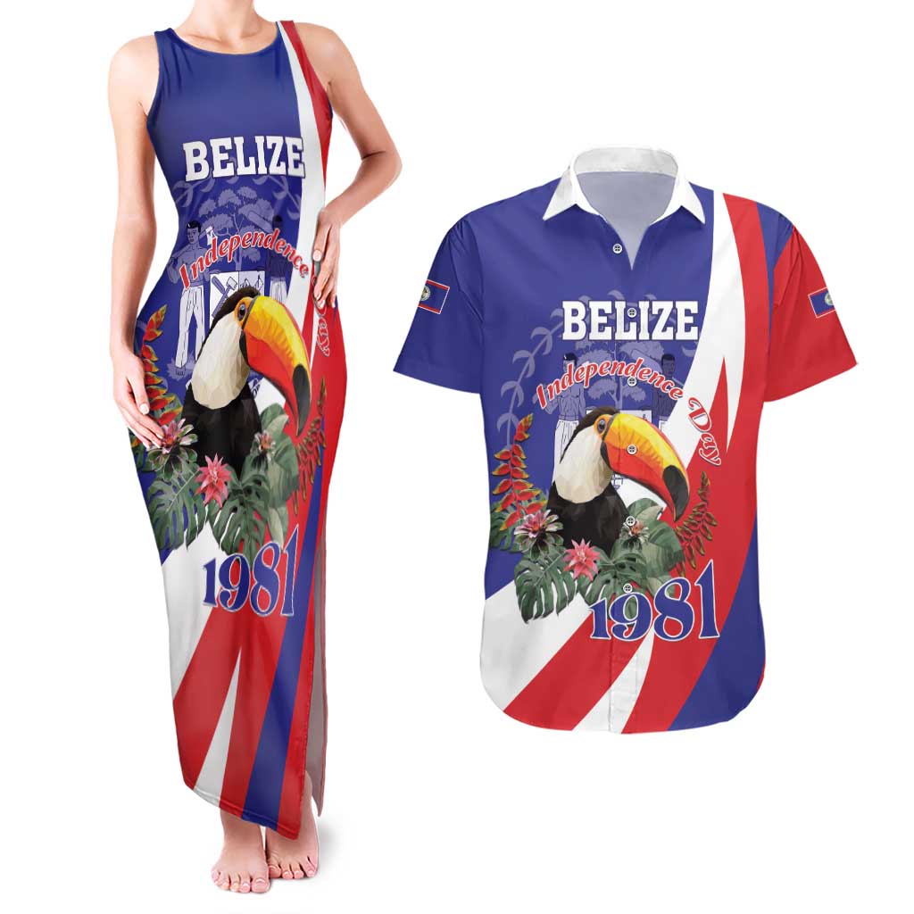 Belize Independence Day 1981 Couples Matching Tank Maxi Dress and Hawaiian Shirt Bileez Keel Billed Toucan - Wonder Print Shop