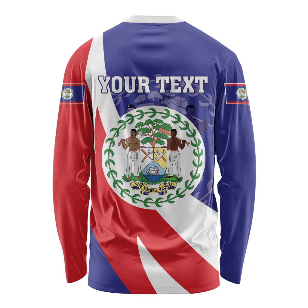 Unisex long-sleeve shirt, blue with white/red panels and central crest graphic