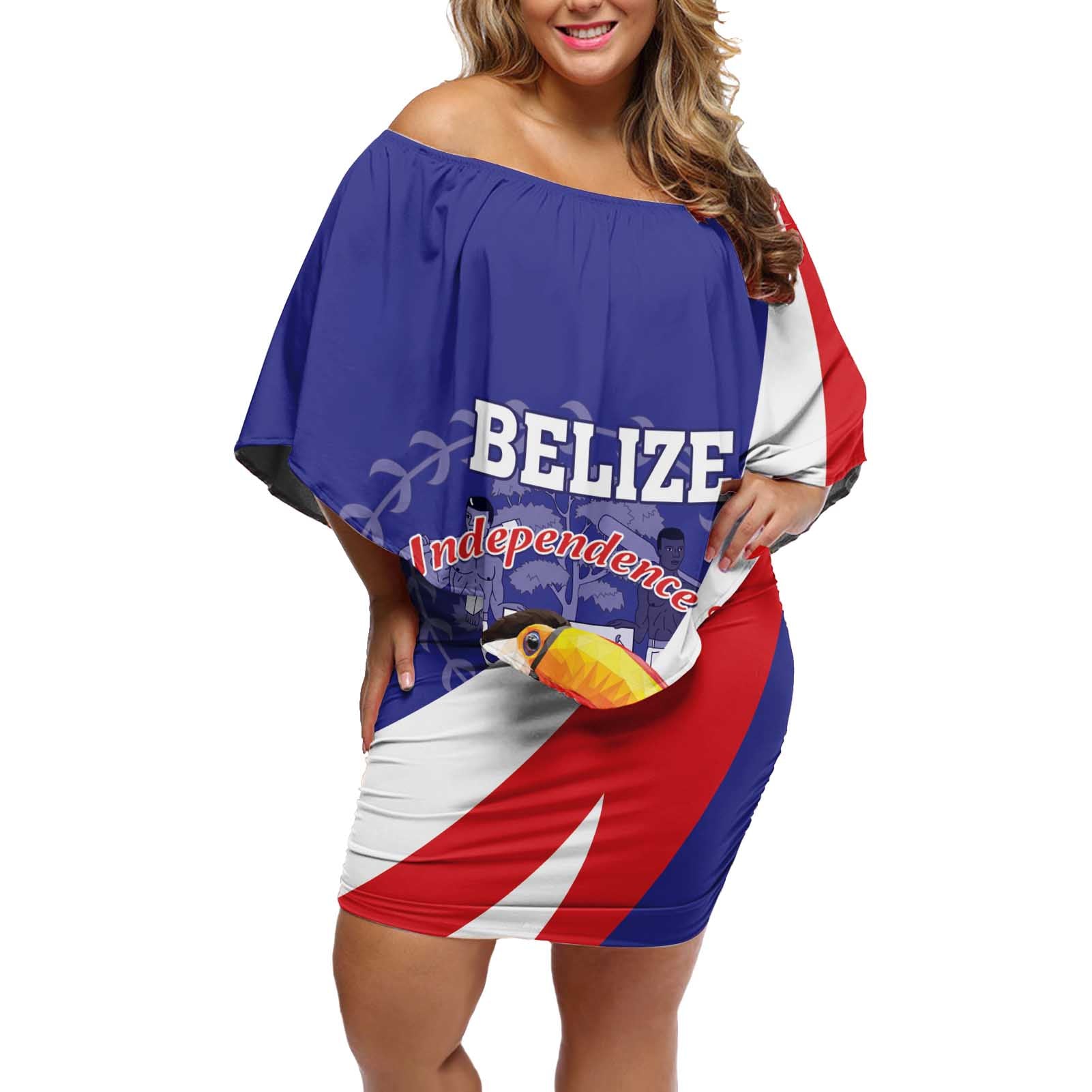 Belize Independence Day 1981 Off Shoulder Short Dress Bileez Keel Billed Toucan - Wonder Print Shop