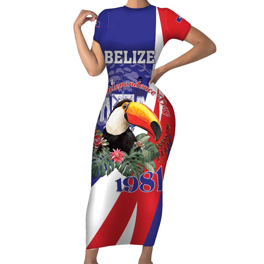 Belize Independence Day 1981 Short Sleeve Bodycon Dress Bileez Keel Billed Toucan