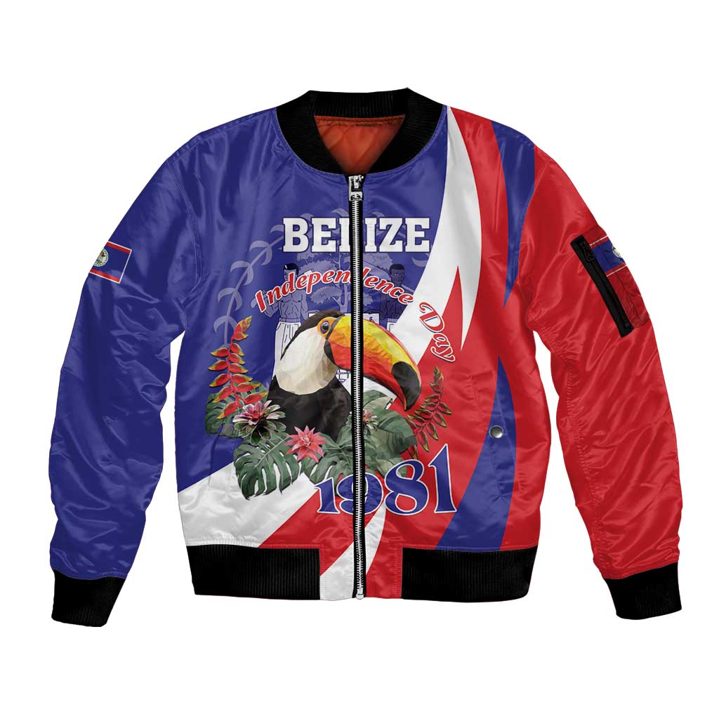 Belize Independence Day 1981 Sleeve Zip Bomber Jacket Bileez Keel Billed Toucan