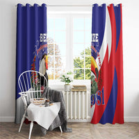 Hanging curtain set in blue, red, and white with toucan print and Independence 1981
