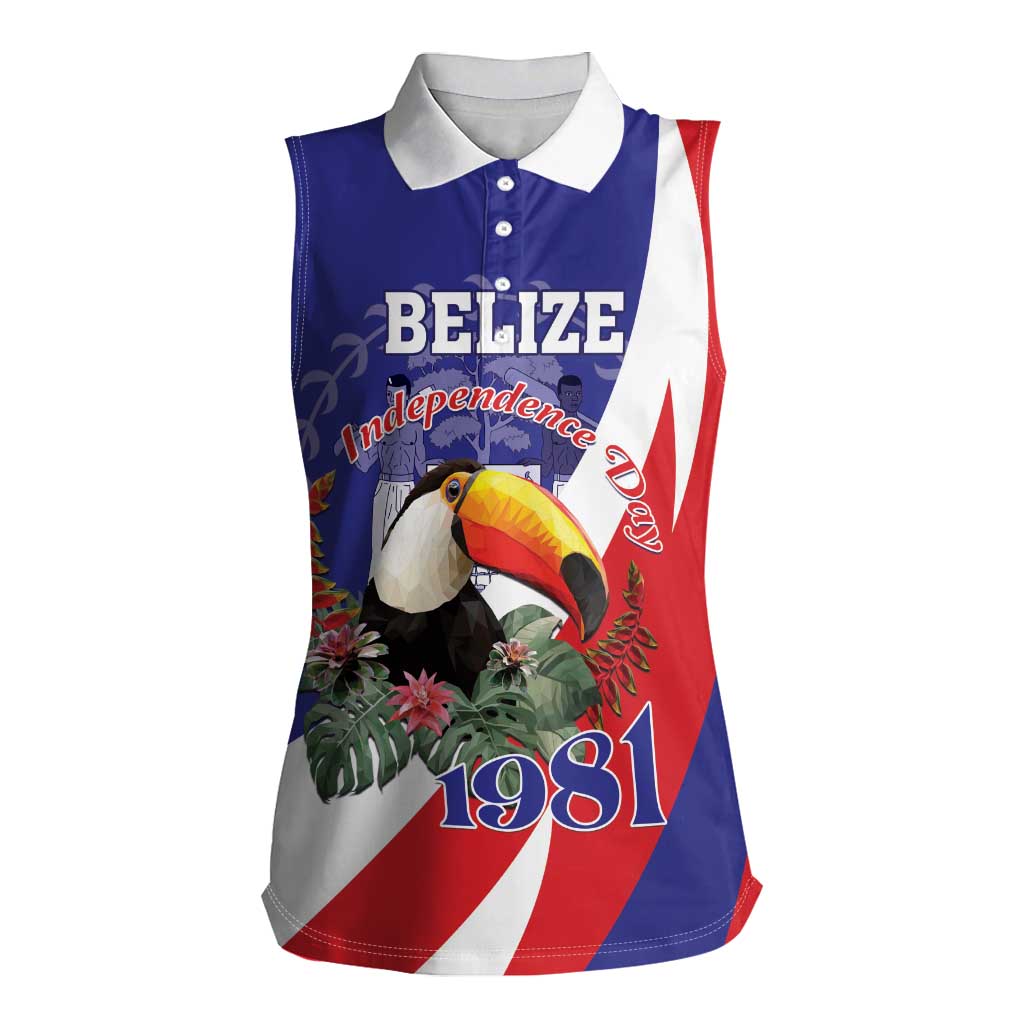 Belize Independence Day 1981 Women Sleeveless Polo Shirt Bileez Keel Billed Toucan