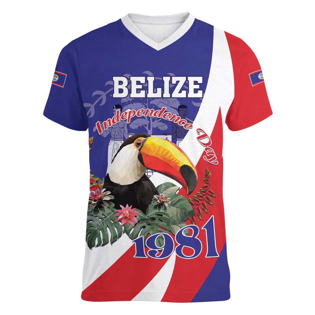 Belize Independence Day 1981 Women V-Neck T-Shirt Bileez Keel Billed Toucan