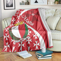 Red Malta themed throw blanket with Maltese cross star pattern and white shield graphic