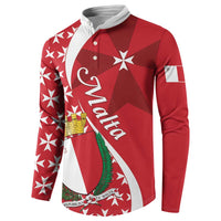 Red button sweatshirt with Malta cross pattern, long sleeves, and chest graphic