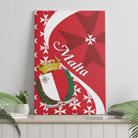 Red canvas wall art featuring Malta script, Maltese cross crest, and starburst pattern