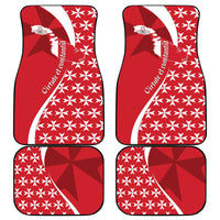 Red car floor mats set of four with Maltese cross star pattern and white accents
