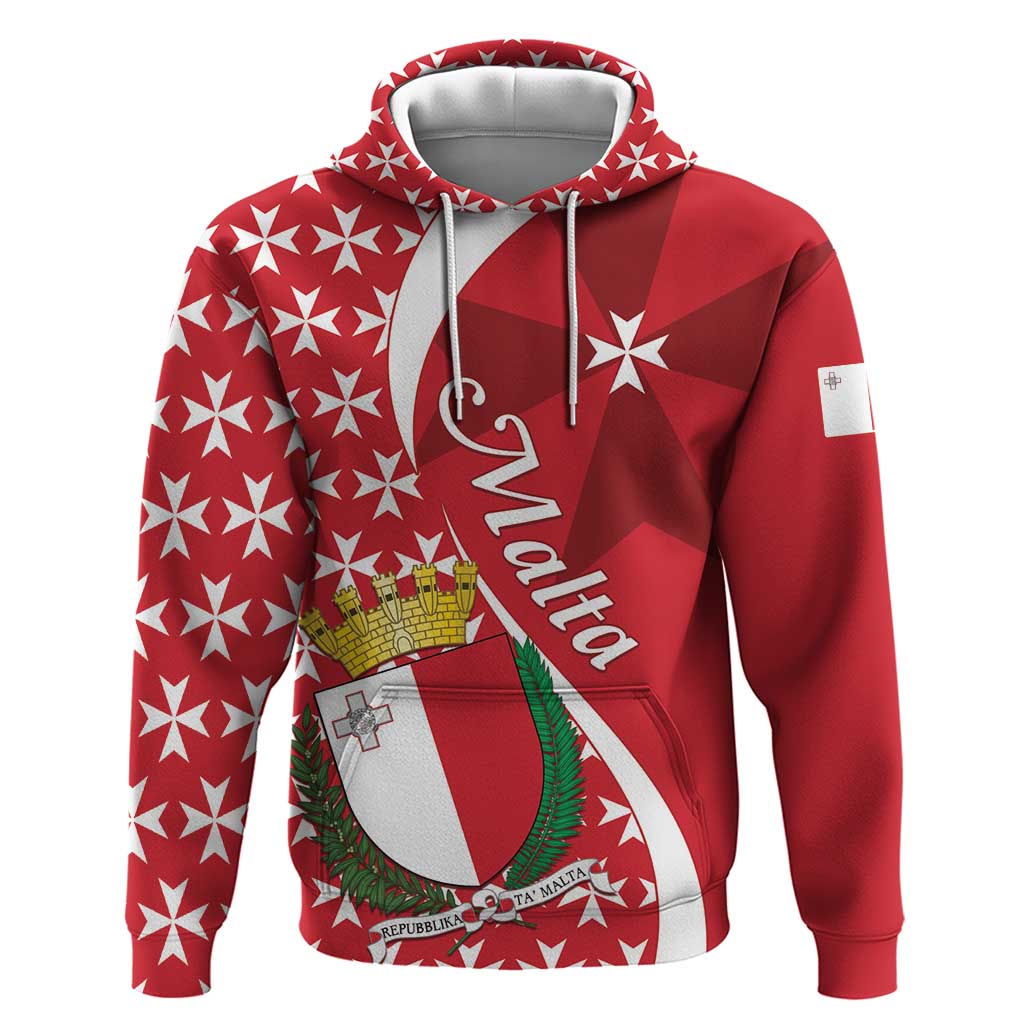 Malta Hoodie Virtute et constantia Maltese Cross Pattern - Wonder Print Shop