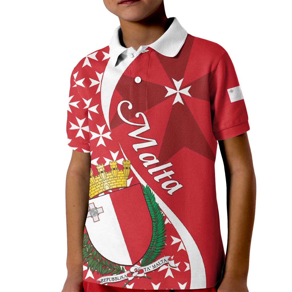 Malta Kid Polo Shirt Virtute et constantia Maltese Cross Pattern - Wonder Print Shop