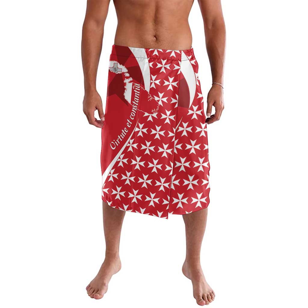 Red skirt with white Maltese cross geometric pattern, straight knee-length hem