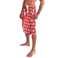 Red knee-length skirt with white Maltese cross geometric pattern and elastic waistband