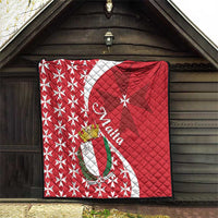 Malta quilt hanging, red quilt with white Maltese cross emblem and star details