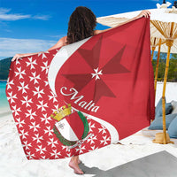 Red sarong with white Maltese cross and geometric star pattern