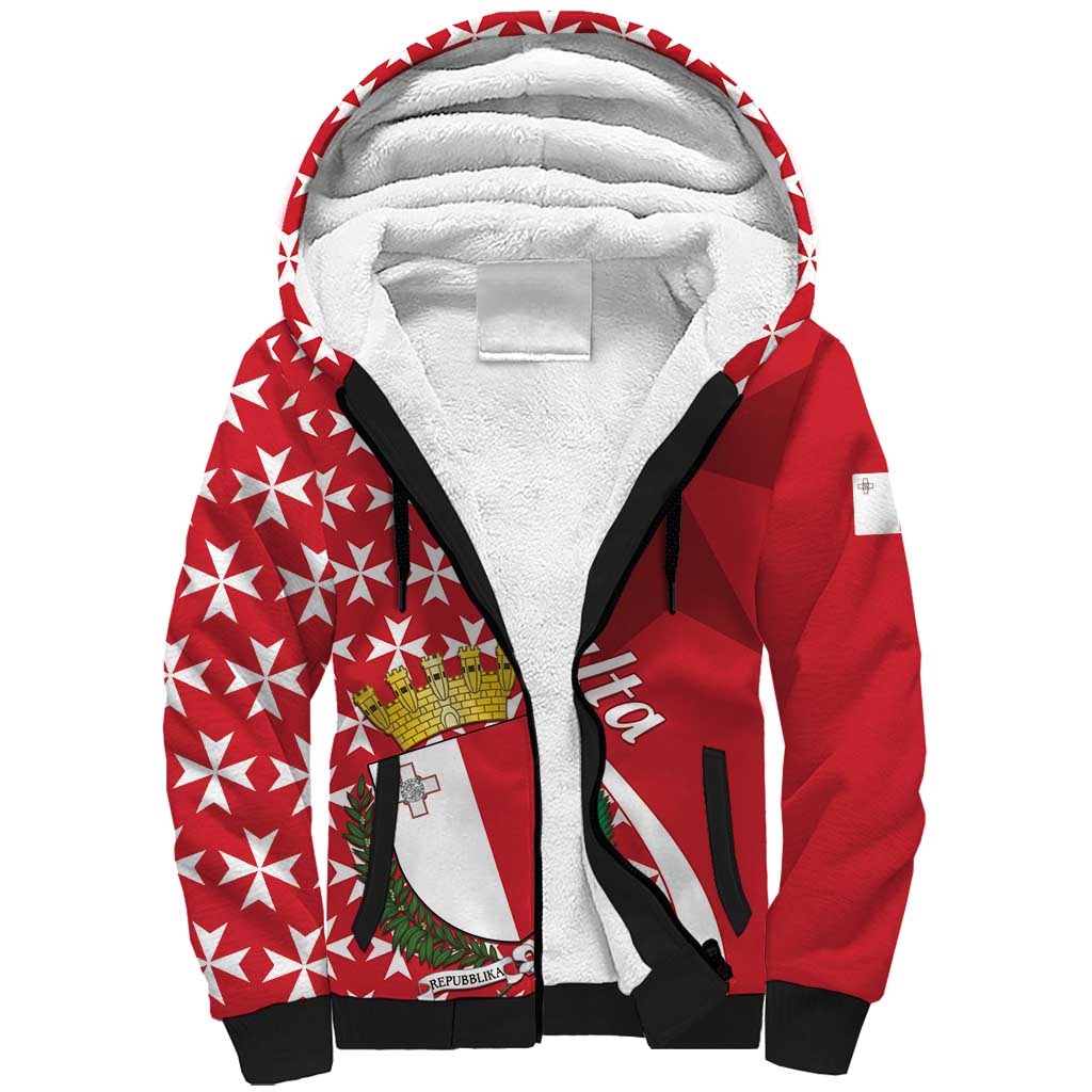 Malta Sherpa Hoodie Virtute et constantia Maltese Cross Pattern - Wonder Print Shop