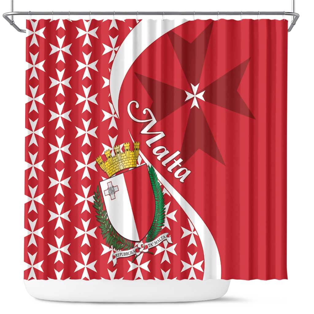 Malta Shower Curtain Virtute et constantia Maltese Cross Pattern